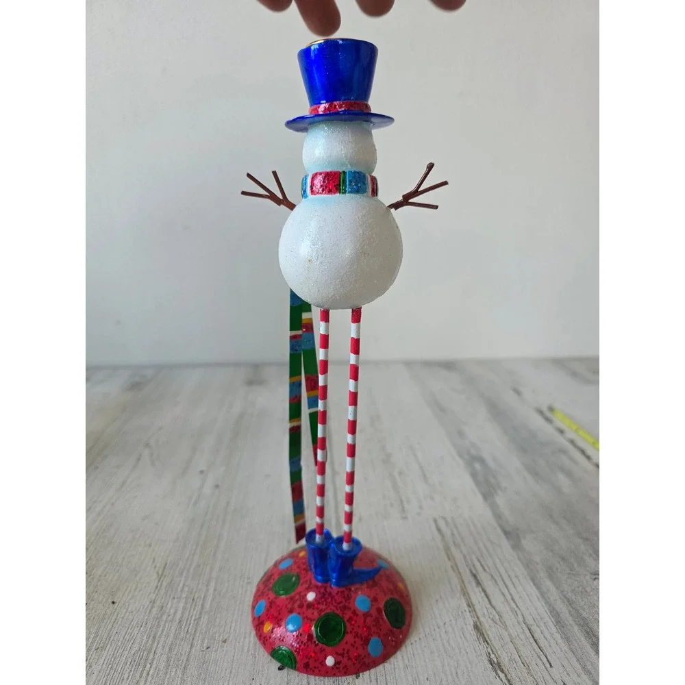 Vintage Pacific rim glitter snowman candle holder RARE Xmas decor sparkle‎